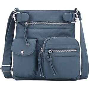 Women Crossbody Bag Vegan Leather Adjustable Shoulder Purse Multi Pocket